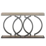 ⁦طاولة كونسول خشب بتصميم هندسي وقاعدة معدنية⁩ - الصورة ⁦4⁩