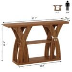 ⁦طاولة كونسول خشب ريفي طويلة بتصميم اكس و3 أرفف⁩ - الصورة ⁦5⁩