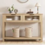 طاولة كونسول خشب بتصميم ريفي مع أدراج زجاجية