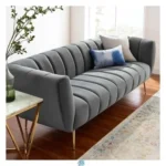 كنبة ثلاث مقاعد قماش مخمل ناعم باللون رصاصي